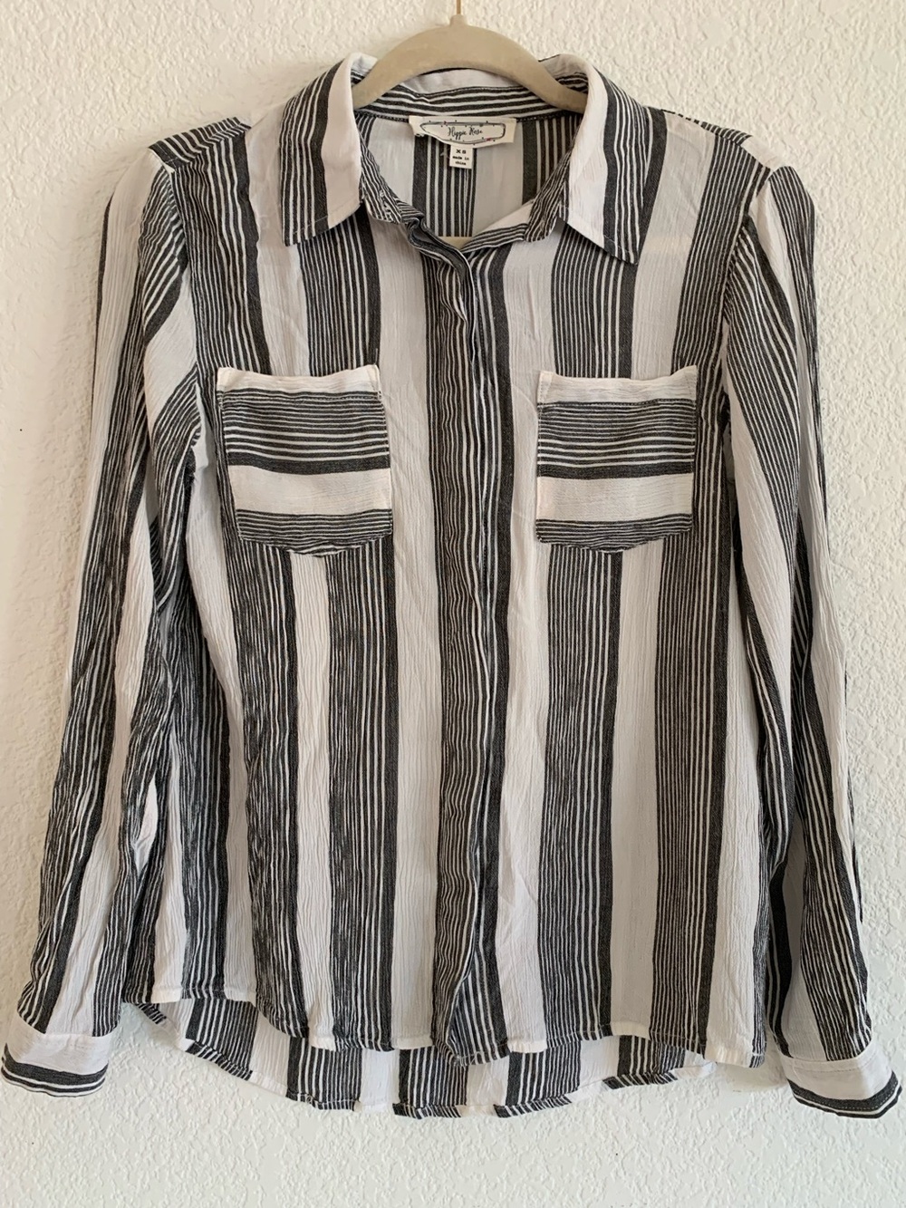 Hippie Rose Black and White Striped Button-Up Blouse